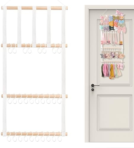 Fyrdyn Organizador de lazos para niñas, colgador de lazo, exhibición de collares con 30 ganchos, solución de almacenamiento para dormitorio, habitación, armario de niños, sala de juegos