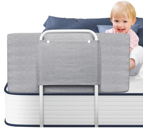 Soontrans Rausfallschutz Bett, Sorgt für Süße Träume für Ihren Kleinen, Rausfallschutz Boxspringbett Gepolstert Umramung & 5-Stufen Höhenverstellbar, für Kinderbett Elternbett Reise (Grau, 60 cm)
