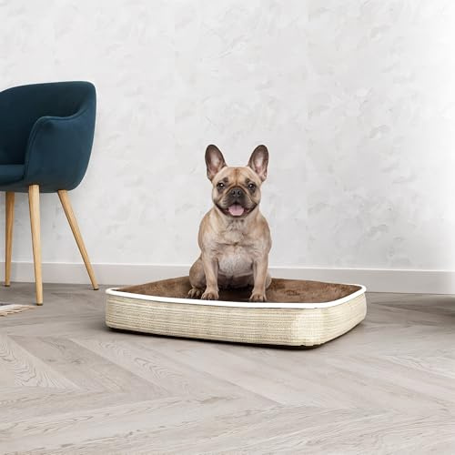 Italian Bed Linen Cuscinone 4 stagioni per cani e gatti, cuscino sfoderabile con zip e lavabile - Letto imbottito, cuccia in pile per l'inverno e tessuto waterproof per l'estate - 66x49 cm TORTORA