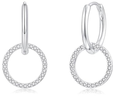 Loutade Ohrringe Silber 925 für Damen, 925 Sterling Silber Ohrringe Creolen | Hypoallergen Leichte CZ Creolen Silber 925 Hängend, Huggie Creolen mit CZ Anhänger Ohrhänger Geschenke für Mädchen Frauen