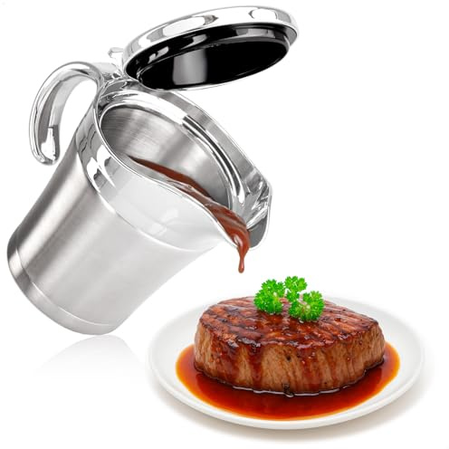 Wilhelm Sell® Thermo Sauciere - isolierter Saucenbehälter mit Klapp-Deckel und Henkel - Soßenkanne aus doppelwandigem Edelstahl - hält Speisen warm oder kühl - spülmaschinengeeignet