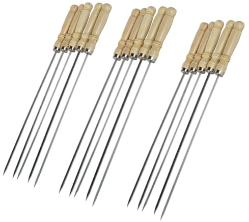 jojofuny Brochettes à Barbecue en Acier Inoxydable 25 Pcs Manche en Bois Large 45 CM Brochette Réutilisable Plate pour Grillades en Plein Air Barbecues et Repas Conviviaux