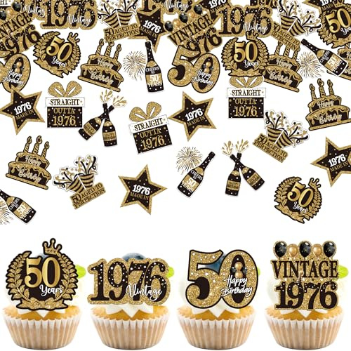 SYKYCTCY 60 Pack Edible Happy 50th Birthday Cupcake Toppers Hello Fifty Cheers to 50 Years Cupcake Picks 50 Fabulous Cupcake Decorations for 50th Birthday Party Cake Decor Supplies