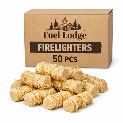 Fuel Lodge 50 Natural Firelighters - Long Burning Fire Lighters for Wood Burners, BBQ Lighter, Pizza Ovens, Open Fires - Quick Light Fire Starter, Log Burner Accessories - Eco 100% FSC Certified