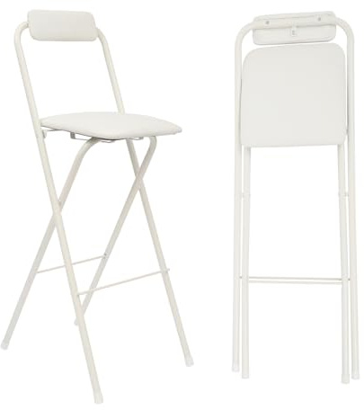 MEHOOSPVN Sgabello pieghevole da bar con schienale, pieghevole, in metallo, pieghevole, per interni ed esterni, cucina, bar, bar, campeggio, altezza seduta 105 cm, portata 125 kg, bianco