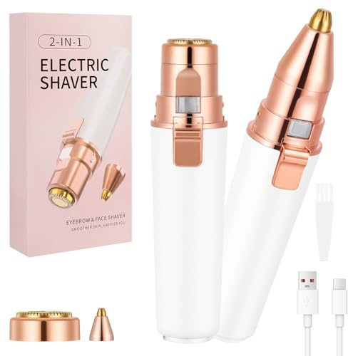 AOOWU Gesichtshaarentferner für Frauen, 2 in 1 USB Augenbrauen Trimmer Elektrisch und Gesichtsrasierer, Schmerzfreier Damenrasierer Elektrisch Gesich für Schnelle und Sanfte Oberlippe, Kinn und Wangen