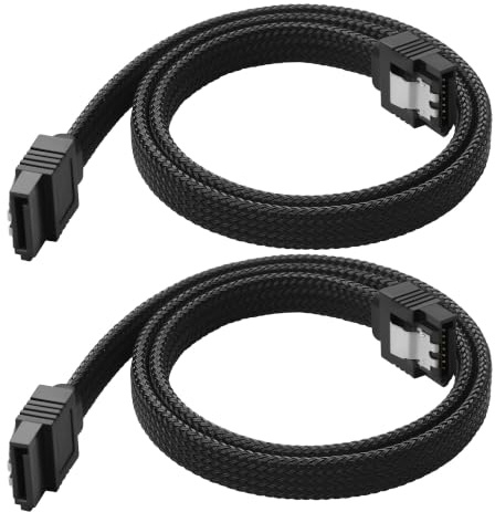 ELFJMZP Lot de 2 câbles de données tressés SATA 3.0 - 6 Gb/s - Noir - 50 cm - Tressage résistant à l'abrasion - Câble de connexion interne pour disque optique SSD de bureau