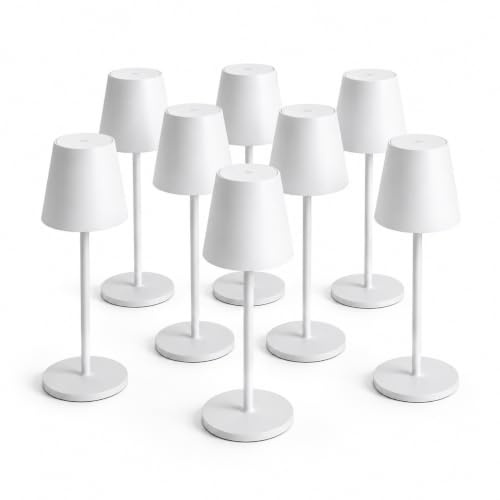K2 STORE Set di 8 Lampada da Tavolo Bianco Touch Senza Fili Ricaricabili, LED Dimmerabili con 3 Tonalità di Luce 3000-6500K, Impermeabili IP54, Ideali per Interni ed Esterni