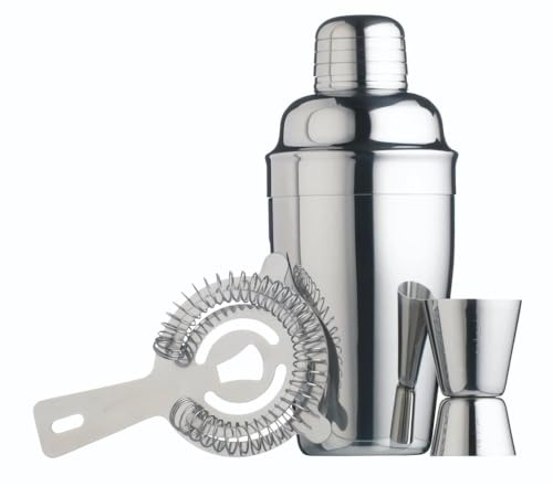 BarCraft Cocktail Set mit Rezeptheft als Geschenkbox aus Edelstahl in Silber, 3 teilig