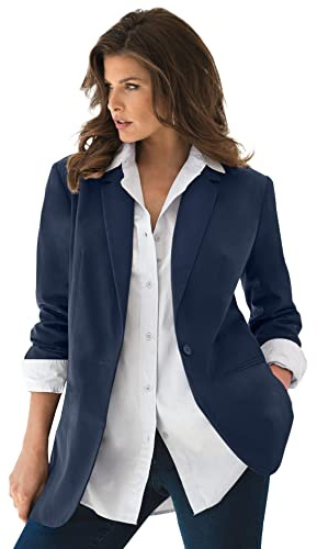 Roaman's Women's Plus Size Relaxed Boyfriend Blazer - 26 W, Navy