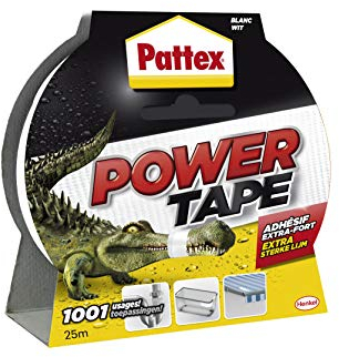Pattex Power Tape, Ruban adhésif blanc de 25m, extra fort pour charges lourdes, Bande adhésive toilée tous supports, Rouleau adhésif étanche de 48 mm x 25 m, blanc
