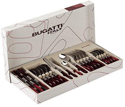 BUGATTI COUVERTS DE TABLE 24 PIECES INOX 18/10 ARIANNA NACRE MANCHE BORDEAUX BAGUE ARGENT ANTIQUE