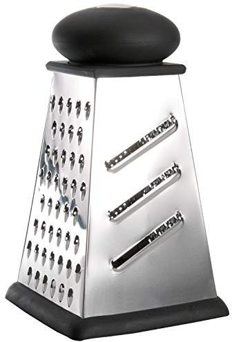BergHoff Reibe 4-seitig mit Griff Essentials (Küchenreibe aus Edelstahl, Vierkantreibe mit Soft-Touch Griff, für Parmesan, Obst, Gemüse, mit Gummi-Fuß) 1100191