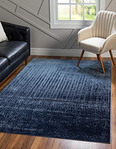 Unique Loom Del Mar Collection Area Rug - Jennifer (5' 3 x 8' Rectangle, Blue/ Navy Blue)