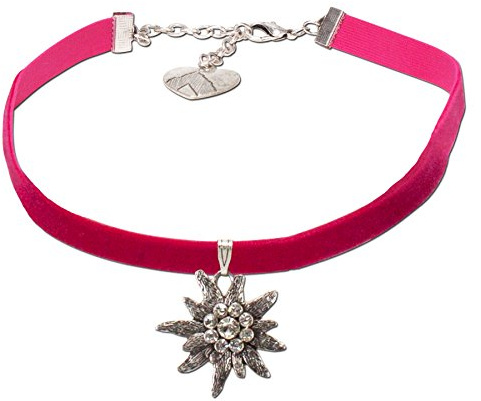 Alpenflüstern Trachten-Samt-Kropfband Strass-Edelweiß groß - Trachtenkette enganliegend, Kropfkette elastisch, Damen-Trachtenschmuck, Samtkropfband schmal in traditionellen Farben DHK069