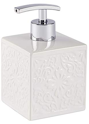 WENKO Distributeur de Savon Cordoba Blanc céramique - Distributeur de Savon Liquide Capacité: 0.5 l, Céramique, 8.5 x 13 x 8.5 cm, Blanc