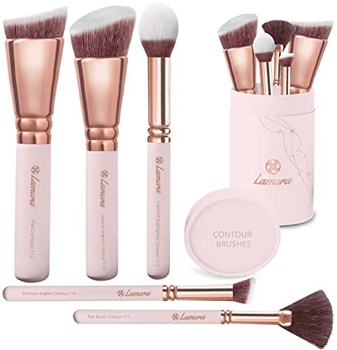 Profi Schminkpinsel Contouring Pinselset Rosegold - Grundierungs Kontur Pinsel Set - 5 Kosmetikpinsel Vegan und Tierversuchsfrei für ein perfektes Make Up