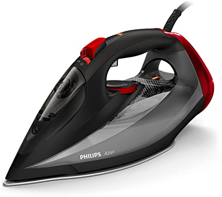 Philips Azur Plancha de Vapor, 50 g/min de Vapor Continuo, Golpe de Vapor de 250 g, Suela SteamGlide Advanced, Quick Calc Release, Negro & Rojo (GC4567/80)