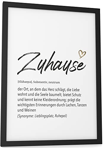 Papierschmiede® Herz Definition: Zuhause, A4 fertig gerahmt (Rahmen: Material und Farbe wählbar), Bild Home Kunstdruck Familie, Poster für Wohnzimmer, Wandbild Wanddeko Geschenk Geburtstag Einweihung