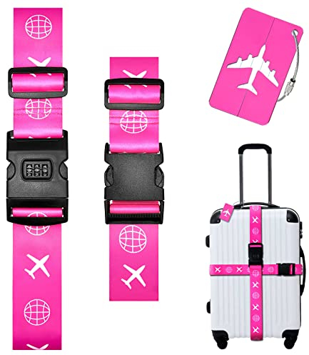 Eurtes Koffergurt Passwort Gepäckgurt Gepäckband Einstellbare Kofferband Kofferanhänger KreuzGepäckgürtel (Rosa)