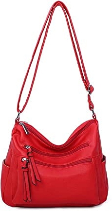 OBC Damen Tasche Shopper Schultertasche Umhängetasche Crossbody Henkeltasche Beuteltasche Crossover Handtasche City Bag Reise Kunst-Leder Rot