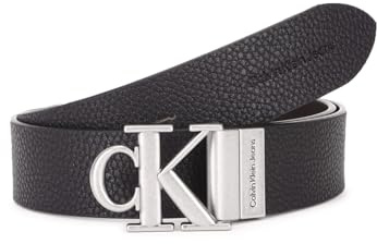 Calvin Klein cintura CKJ Monogram Round Reversible Leather Belt 35MM W105 Black/Bitter Brown nero marrone scuro reversibile