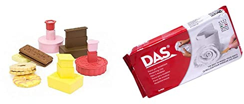 Dexam 17851061 Classic British Biscuit Cookie Cutters - Set of 4 & DAS White 1 kg Air Hardening Modelling Clay, Non Bake, Ready to Use, Suitable for All Ages, Ideal for Professionals & Hobbyists