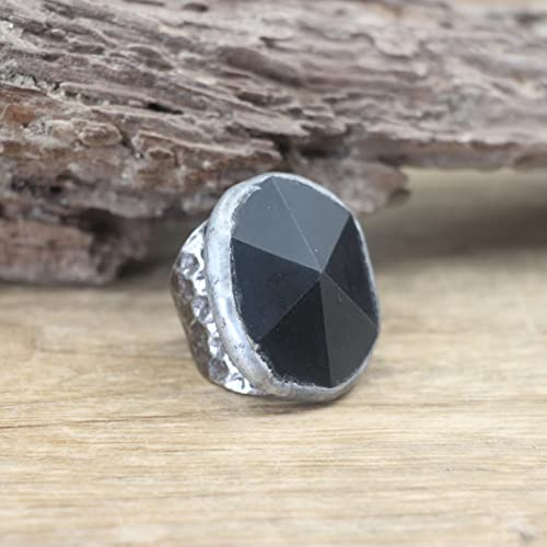 Naturlig svart obsidian antik ring fasetterad sten justerbara band ring män
