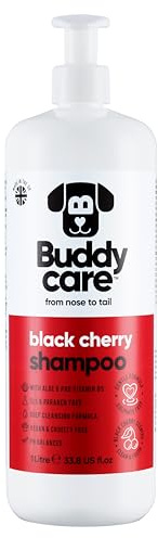 Svart körsbär hundschampo från Buddycare – djuprengörande schampo för hundar – fruktig doft – med aloe vera och Pro-Vitamin B5 (1L)