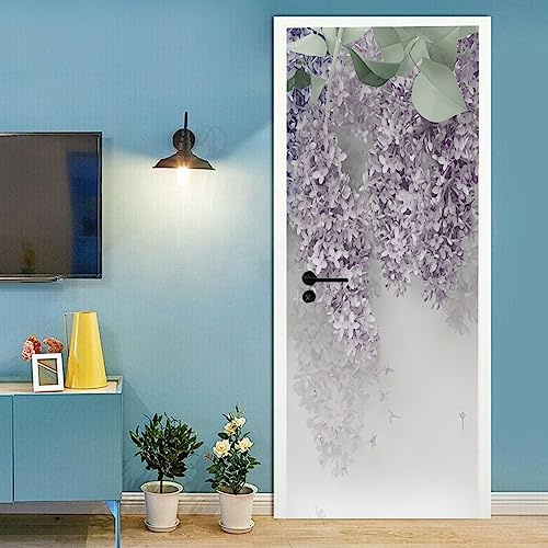 A.Monamour Adesivo Porta Autoadesiva 3D Fiori Di Glicine Viola Romantico Sfondo Floreale Vinile PVC Adesivi per Porte Interne Pellicola Adesiva Poster Sticker Murale Parete Carta da Parati 77x200cm