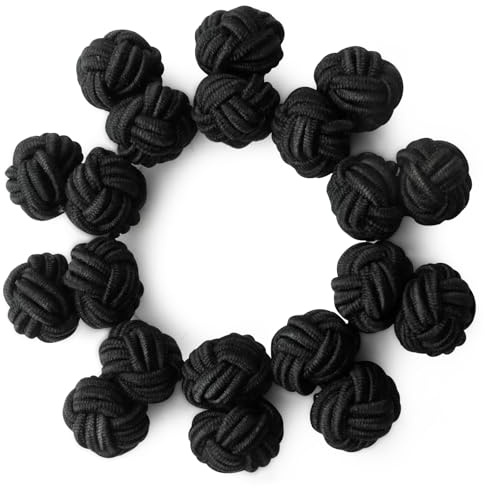 HONEY BEAR Gemelos de Nudo de Seda Tejidos 5 Pares para Hombre/Mujer Camisa/Vestido Decoración(Negro sin caja)