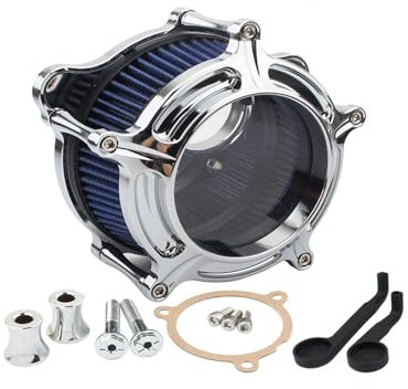 YEAHSO Filtre à air moto nettoyant bleu système d'admission d'air compatible avec Harley Touring Street Glide Road King Softail StreetBob Fatboy 18-2022 (Color : Blue Chrome)