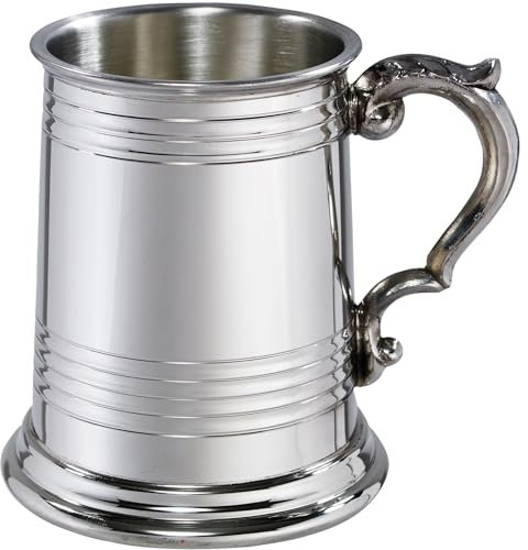 I LUV LTD Zinn Krug Halbes Pint Worcester Design-Körperlinie und Rillendetails Oben und Unten Scroll-Griff Bier Krug Personalisierte Geschenke für Männer und Frauen