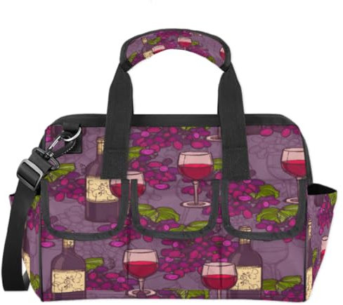 Borsa per attrezzi vintage per bottiglie di vino e uva, borsa per attrezzi da giardino, multitasche, a bocca larga, resistente, impermeabile, con tracolla regolabile (viola)