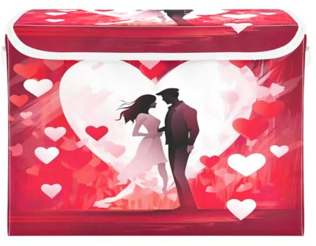 JUMBEAR Contenitori pieghevoli per San Valentino, coppie, con coperchio, in tessuto, per camera da letto, ufficio