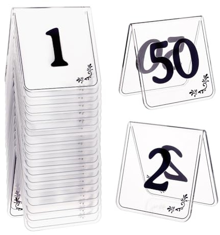 OLYCRAFT 50pz Numeri da Tavolo in Acrilico Numeri Tavoli Ristorante Stile Tenda 1-50 Numeri da Tavolo Trasparenti Segnali Numerici Da Tavolo per matrimoni feste banchetti ristorante e ricevimenti