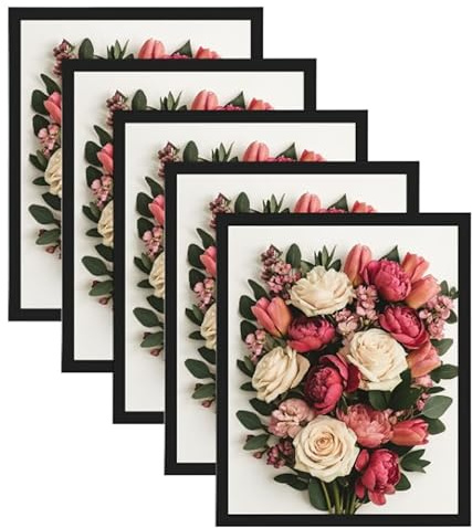 Modern Black Picture Frame Set of 5 (8x10 Inch / 20cm x 25cm) - Home Decor for Portrait or Landscape, Wall Gallery and Tabletop Mounting - Styrene
