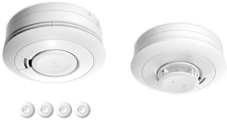 Ei Electronics Ei650 Rauchwarnmelder, Rauchmelder im 4er Set & Ei630W Hitzewarnmelder, Wärmewarnmelder mit Temperatursensor (58 °C) für Küche und Bad, optional funkvernetzbar, weiß
