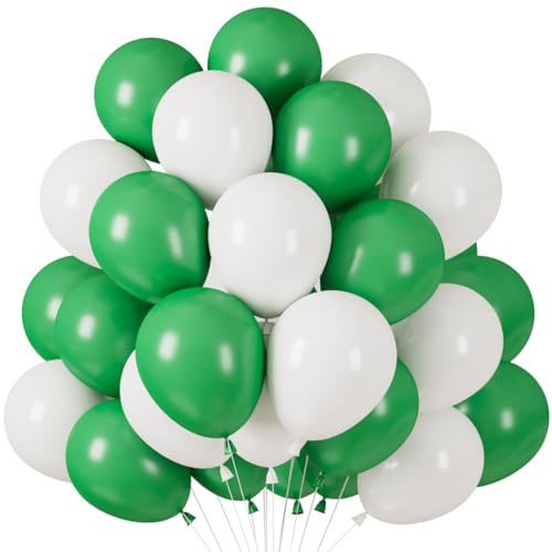 60 Stück Luftballons Grün Weiß, Helium Ballons Matt Grüne, Weiss Grün Latex Ballons, 12 Zoll Dschungel Partyballon fur Jungen Kinder Geburtstag Hochzeit Jahrestag Safari Party Babydusche Feste