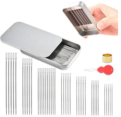 MRNHA 40PCS Sewing Needles Set, 7 Sizes Stainless Steel, with Threader & Magnetic Pin Cushion, for Embroidery & Crafts