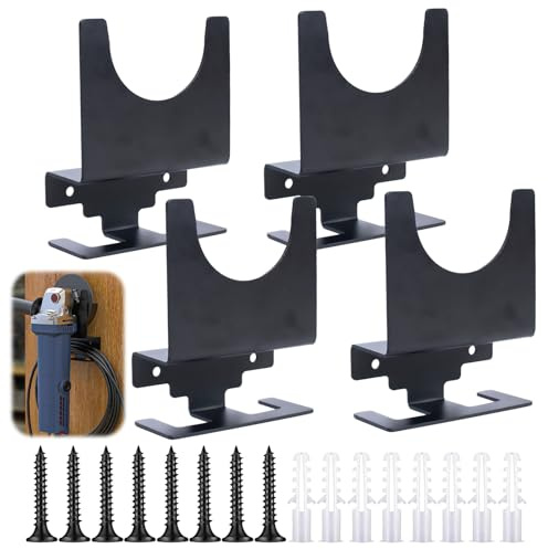 SZBYH Wandhalterung, 4 Stück, Schwarz, Legierter Stahl, Wand Montage, Befestigungshalter für 10,2–12,7cm große Winkelschleifer, Schneider, Polierer - Organizer für Garage, Werkstatt uvm.