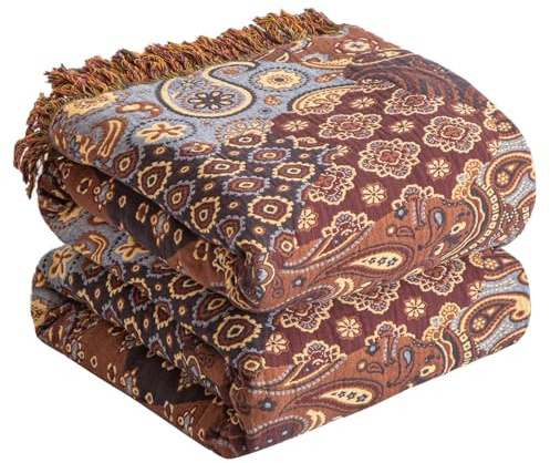 SE SOFTEXLY Coperta boho 100% cotone - copriletto boho in mussola double-face 200x230cm, coperta patchwork, accogliente coperta da divano e copriletto, rosso/rosa