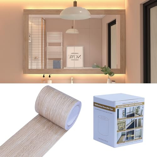 FEILAYS Holzoptik Klebeband, Realistische Holzmaserung Reparatur, Selbstklebend Holzmaserung Panzertape für Weichsockelleiste, Türen Bordüre, Wände Tapeten, Möbel, 10cm x 10m