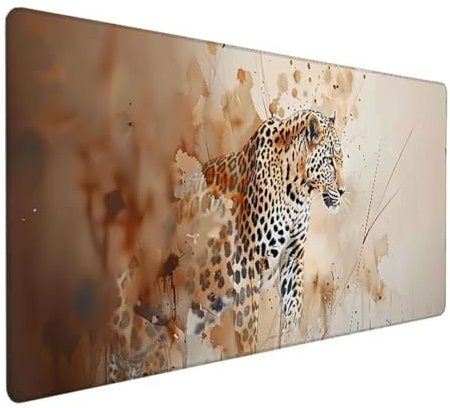BEIJUYHU Mauspad XXL, Gaming Mauspad 700x300x3 mm, Großes Mauspad mit Genähten Kanten, rutschfeste Desk Mat, Verlängertes großes Mauspad Schreibtischauflage für Büro und Zuhause Kunst Leopard B - 5