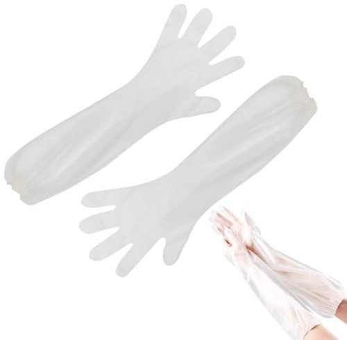 ZWWOGE Gants Longs en Plastique,Gants Imperméables Transparents Jetables,60CM,Gants Jetables,Clair,20pcs