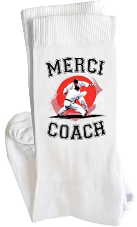 Planetee Chaussettes Merci coach judo Taille 41-45 | Cadeau Original pour Hommes Fantaisie Insolites Anniversaire Beauf Noël Humour
