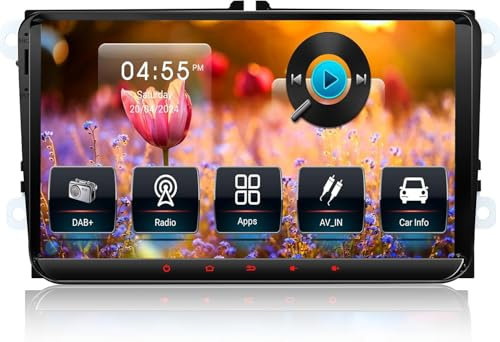 Radio de Coche Dab+ para VW Golf 5 6 T5 Polo Sharan Passat Tiguän,[Android 13.0 4 GB + 64 GB 2.0 GHz] CAWELL Doble DIN Radio con 4 G/Navi/Bluetooth (9 Zoll, 2.0GHz,8-Core Android 13 mi Dab)