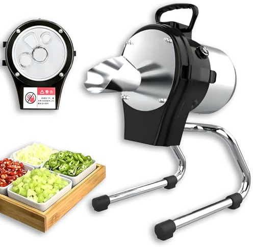 THYXGS Hachoir À Oignons Nouveaux Professionnel, Coupe-légumes Électrique Automatique avec Deux Ports d'alimentation, Alimentation Manuelle, Épaisseur Réglable De 1 À 5 Mm, pour Ail, Gingembre