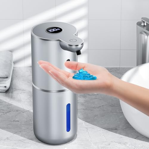 Dispensador de jabón automático con Pantalla Digital, 380 ml, dispensador de jabón eléctrico con Sensor, Montaje en Pared, sin Contacto, Recargable por USB, IPX5, Resistente al Agua para baño, Cocina