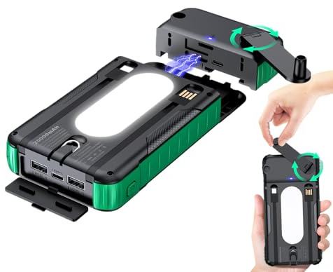 Power Bank Solaire | 20000mAh Pack de Batterie de Survie | Chargeur Solaire À Manivelle Batterie Externe,pour Téléphone pour Camping Randonnée Voyage Pêche Randonnée Sac À Dos Smartphone Tablet